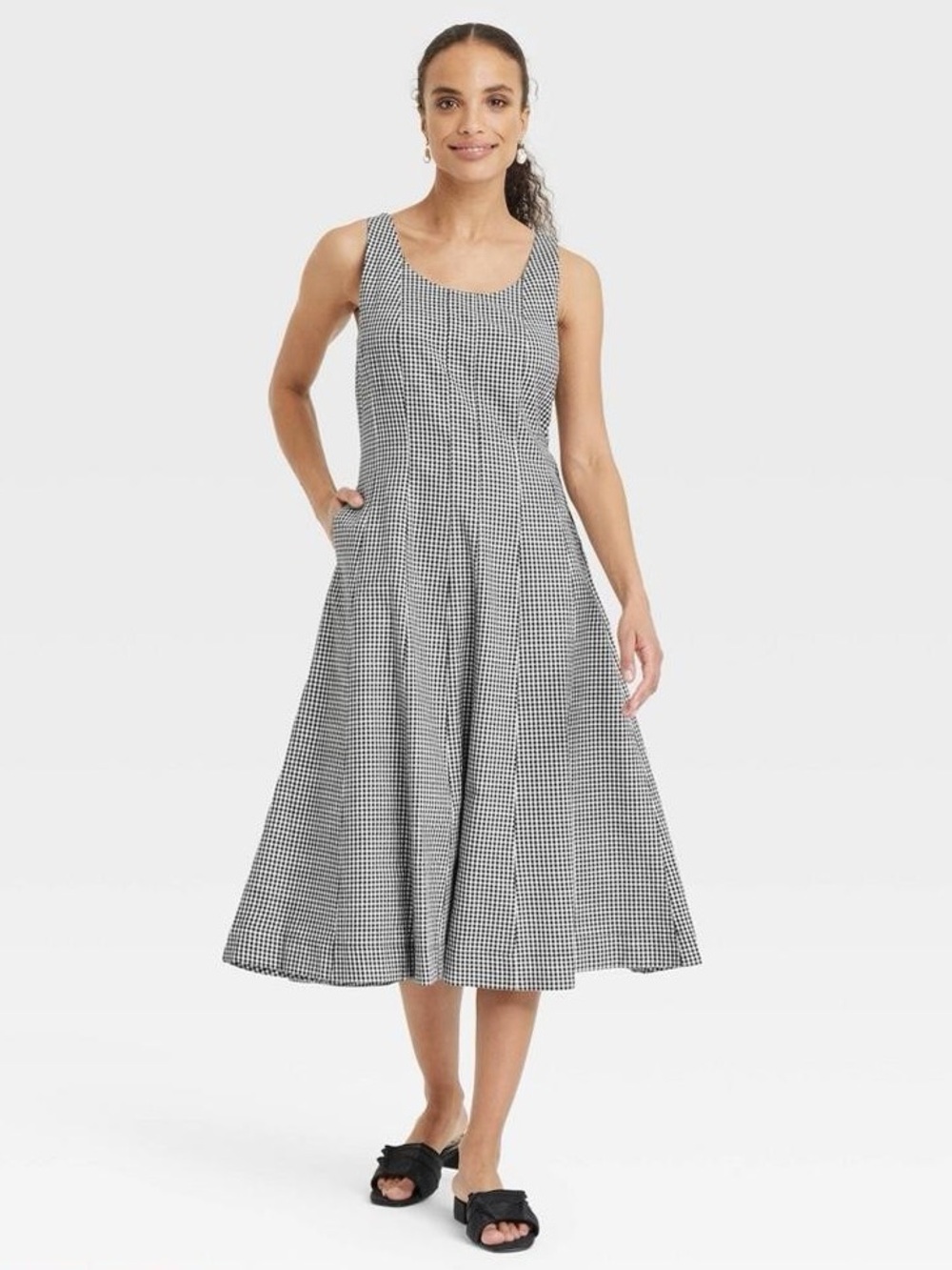 a new day Black and White Gingham Midi Dress